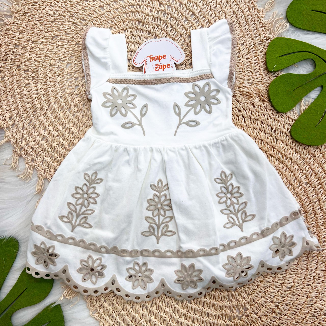 Vestido Flores em Lese - Off White